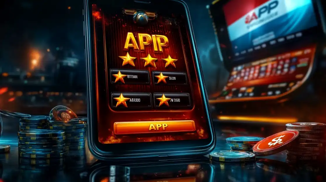 The official bgd99 gaming app, with a five-star rating, is displayed on a phone screen surrounded by casino chips, ready for players to download and enjoy.