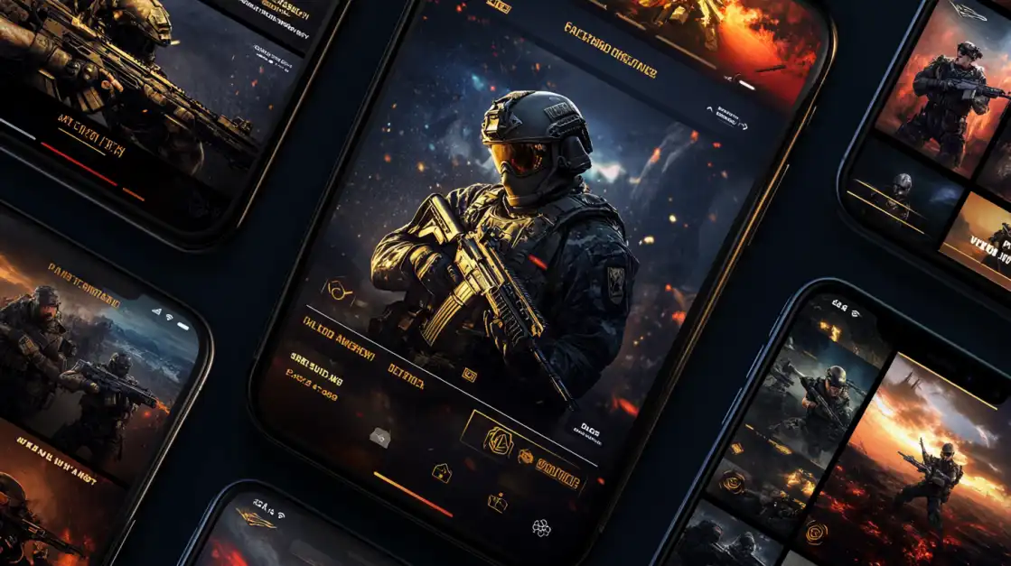 A collection of smartphones displaying the bgd99 app interface for a tactical shooter e-sports game, allowing users to bet on their favorite teams anytime, anywhere.