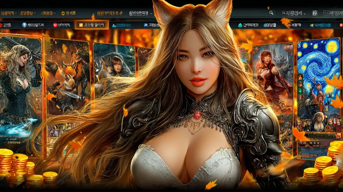 A beautiful woman with long hair and fox ears in fantasy armor, representing the exciting collection of themed slot games available on the bgd99 online casino platform.